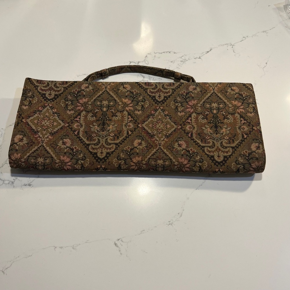 Mel-Ton Vintage Tapestry Damask Brown Clutch Purse 14" x 6" Evening Classic - Picture 2 of 6